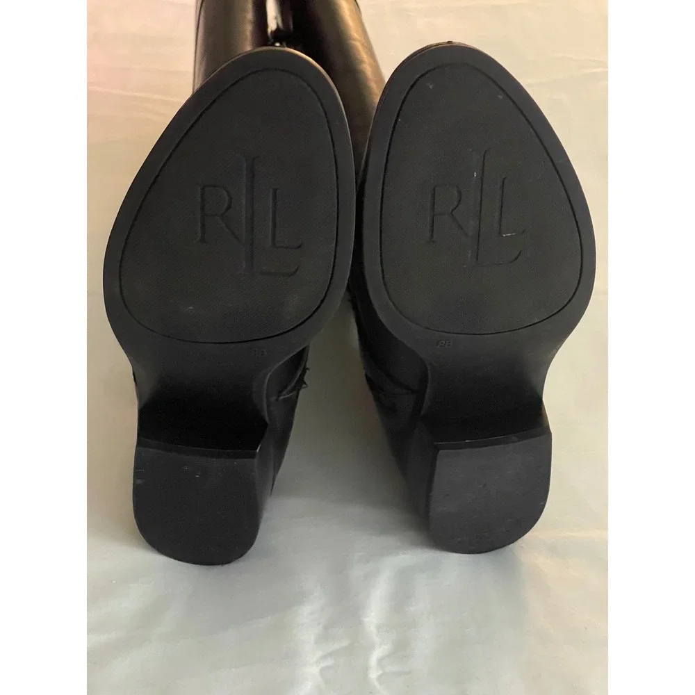 Lauren Ralph Lauren Maryann Black Leather Riding Boots Womens 8B Knee High Zip - Picture 5 of 6